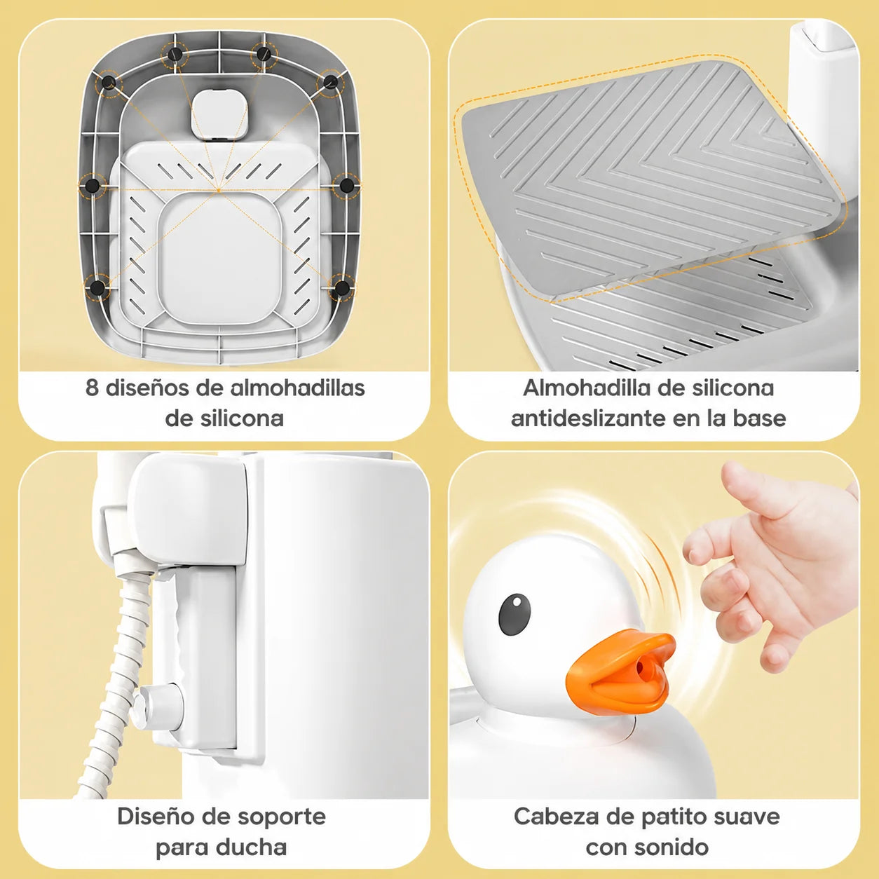 Soporte para ducha de bebé - Base antideslizante y Juguete pato